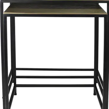 Set of Three Brass and Black Aluminum and Iron Frame Nested Tables