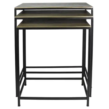 Set of Three Brass and Black Aluminum and Iron Frame Nested Tables