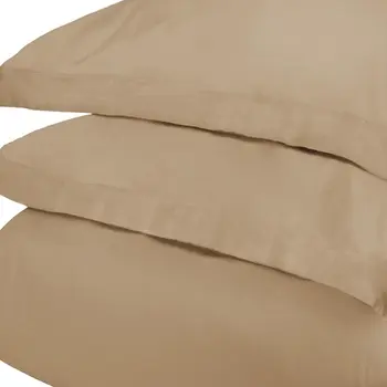 Tan Twin Cotton Blend 300 Thread Count Washable Duvet Cover Set