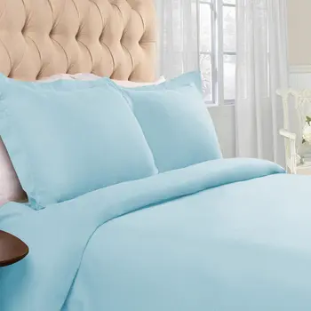 Light Blue King Cotton Blend 0 Thread Count Washable Duvet Cover Set