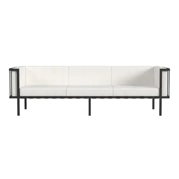 77" Black Iron and Cushions Patio Sofa