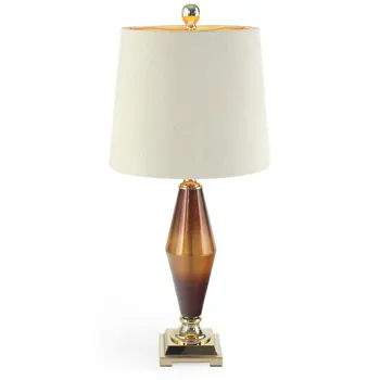 33" Gold and Brown Glass Table Lamp With Beige Cone Shade