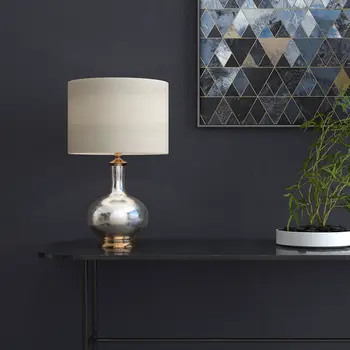 27" Silver Metallic Glass LED Table Lamp With Ivory Drum Shade
