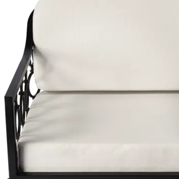 26" Black Metal Outdoor Arm Chair with Ivory Cushion