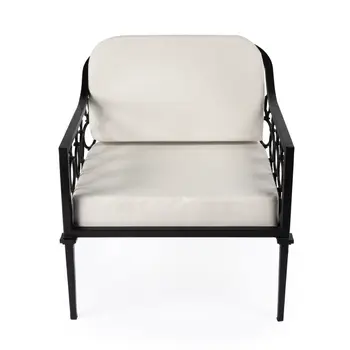26" Black Metal Outdoor Arm Chair with Ivory Cushion