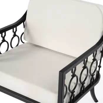 26" Black Metal Outdoor Arm Chair with Ivory Cushion