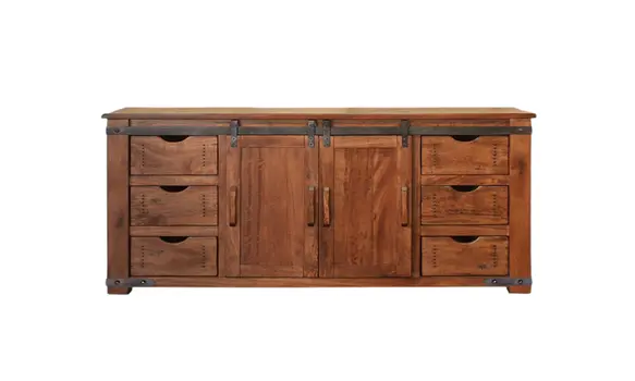 70" Brown Solid Wood Enclosed Storage Distressed TV Stand