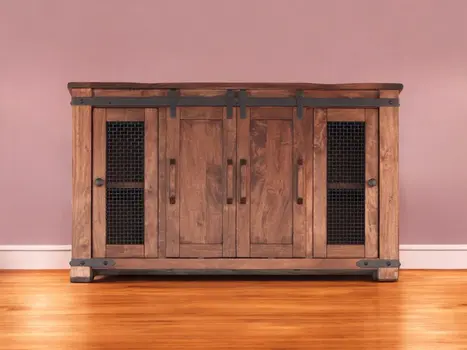 60" Brown Solid Wood Cabinet Enclosed Storage Distressed TV Stand
