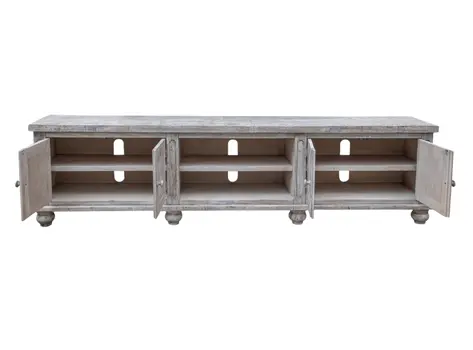 93" Desert Sand Solid Wood Cabinet Enclosed Storage Distressed TV Stand