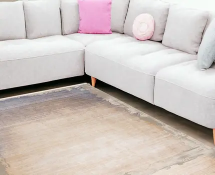 9' X 12' Beige and Blue Abstract Washable Non Skid Area Rug