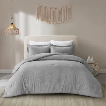 Gray Queen 100% Cotton 140 Thread Count Washable Down Comforter Set