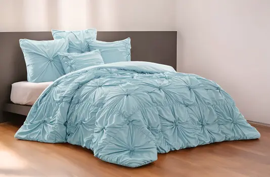 Blue Queen Polyester 180 Thread Count Washable Down Comforter Set