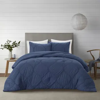 Navy Blue Twin Polyester 180 Thread Count Washable Down Comforter Set