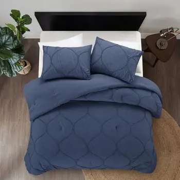 Navy Blue Twin Polyester 180 Thread Count Washable Down Comforter Set