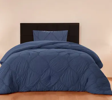Navy Blue Twin Polyester 180 Thread Count Washable Down Comforter Set