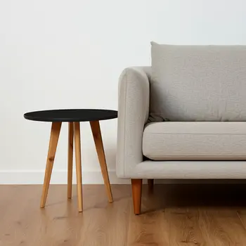 Set Of Two 20" Wood Brown And Black Round Nested Tables