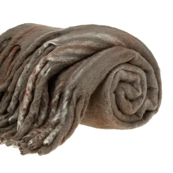 52" X 67" Brown Rust and Ivory Woven Wool Acrylic Blend Plaid Throw Blanket with Fringe