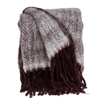 52" X 67" Dark Purple Woven Wool Blend Chevron Throw Blanket with Fringe