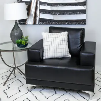 18" Gray and White Plaid Cotton Throw Pillow