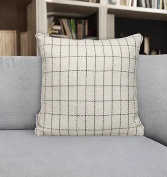 18" Gray and White Plaid Cotton Throw Pillow