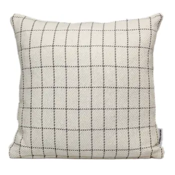 18" Gray and White Plaid Cotton Throw Pillow