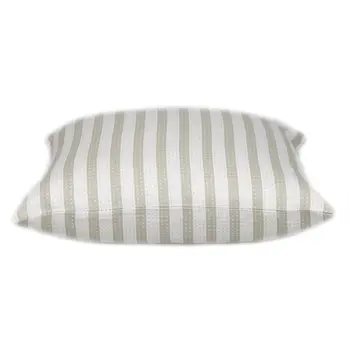 16" Taupe and White Striped Cotton Throw Pillow
