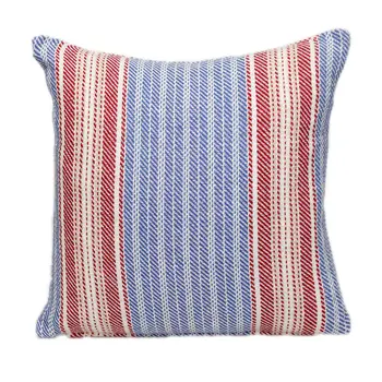 16" Blue and Red Striped Cotton Throw Pillow