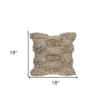 18" Beige Striped Throw Pillow With Shag
