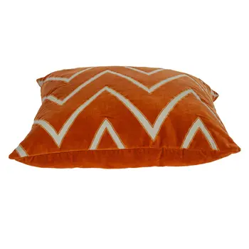 22" Beige and Orange Zigzag Cotton Throw Pillow With Embroidery, Applique