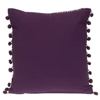 18" Purple and White Weave Cotton Throw Pillow With Pom Poms
