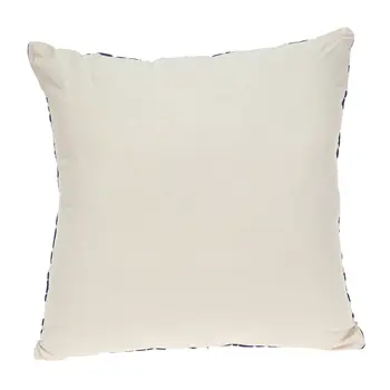 22" Beige and Blue Floral Cotton Throw Pillow With Embroidery