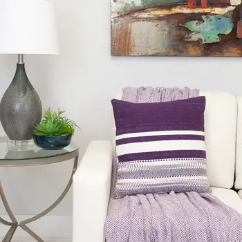 18" Purple and White Cotton Throw Pillow
