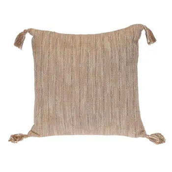 18" Brown and White Striped Cotton Throw Pillow With Tassels