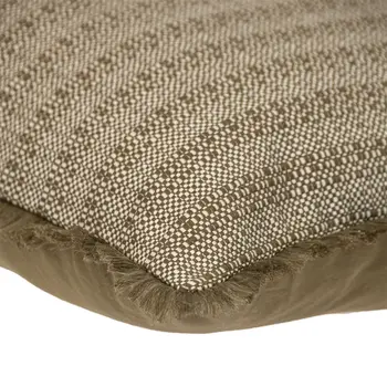 24" Green and White Striped Cotton Throw Pillow With Fringe