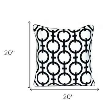 20" Black and White Geometric Cotton Throw Pillow