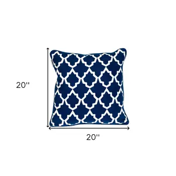 20" Blue and White Geometric Cotton Throw Pillow