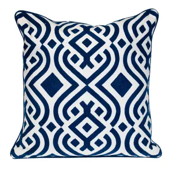 20" Blue and White Geometric Cotton Throw Pillow
