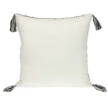 18" Beige and Black Southwestern Cotton Throw Pillow With Tassels