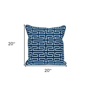 20" Blue Geometric Cotton Throw Pillow
