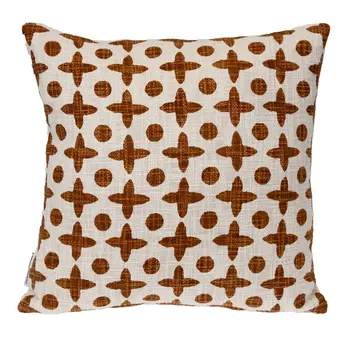 18" Beige and Brown Geometric Cotton Throw Pillow