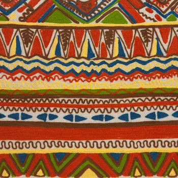 20" Beige and Orange Striped Cotton Blend Throw Pillow With Embroidery