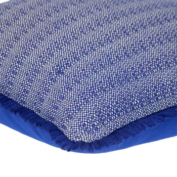 24" Blue and White Striped Cotton Throw Pillow With Fringe