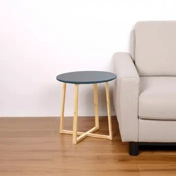 20" Gray and Natural Solid Wood Round Cross Legs End Table
