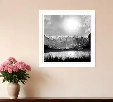 Big Moon Lake White Framed Print Wall Art