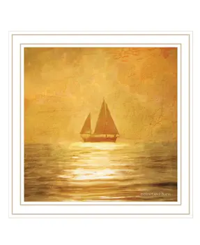 Solo Gold Sunset Sailboat White Framed Print Wall Art