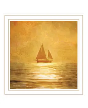 Solo Gold Sunset Sailboat White Framed Print Wall Art