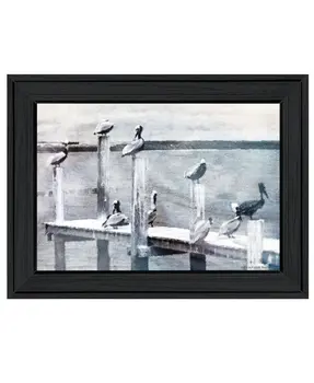 Birds on a Pier Black Framed Print Wall Art