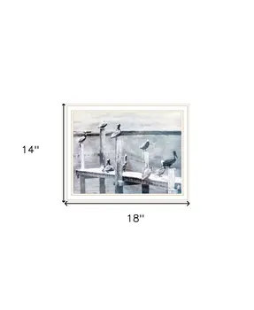 Birds on the Pier White Framed Print Wall Art