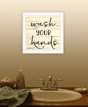 Wash Your Hands White Framed Print Bathroom Wall Art