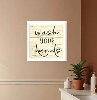 Wash Your Hands White Framed Print Bathroom Wall Art